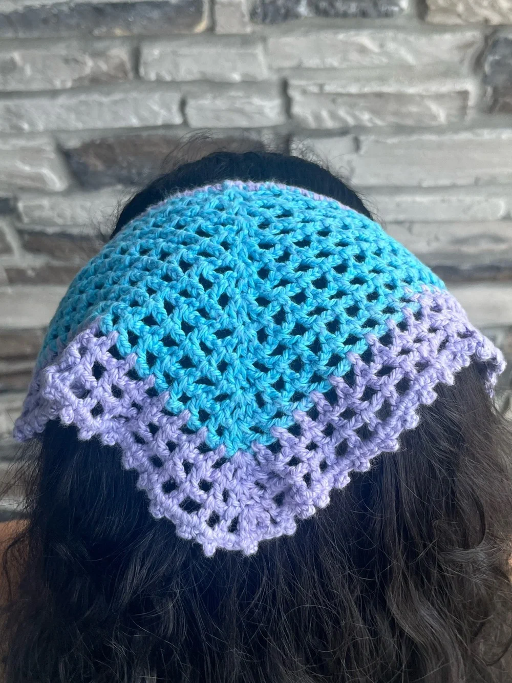 Crochet Blue and Lavender Triangle Bandana - Women's Hair Accessory